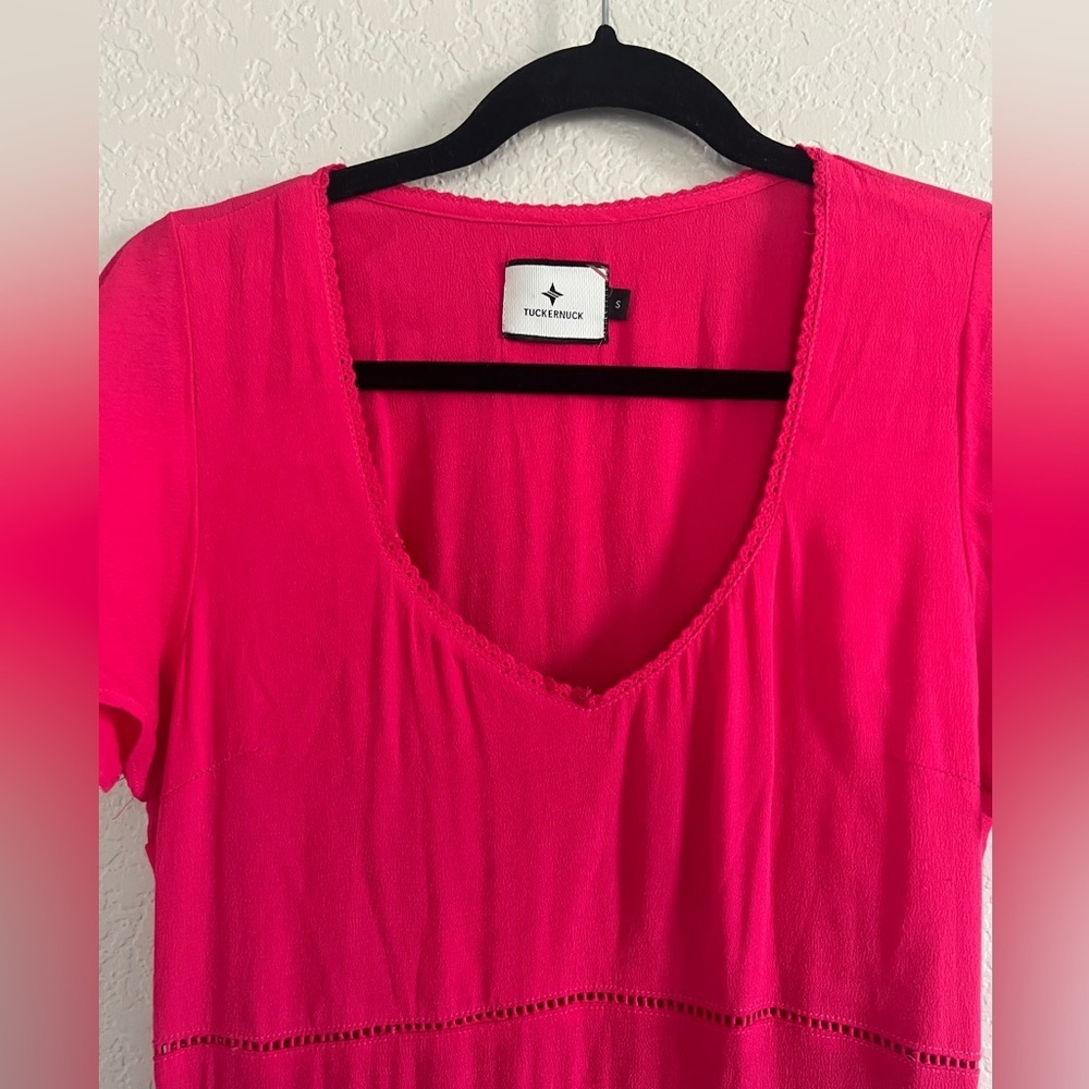 Tuckernuck Francesca Short Sleeve Maxi Ruffle Faux Wrap Dress In Hot Pink.Size S - Picture 12 of 12